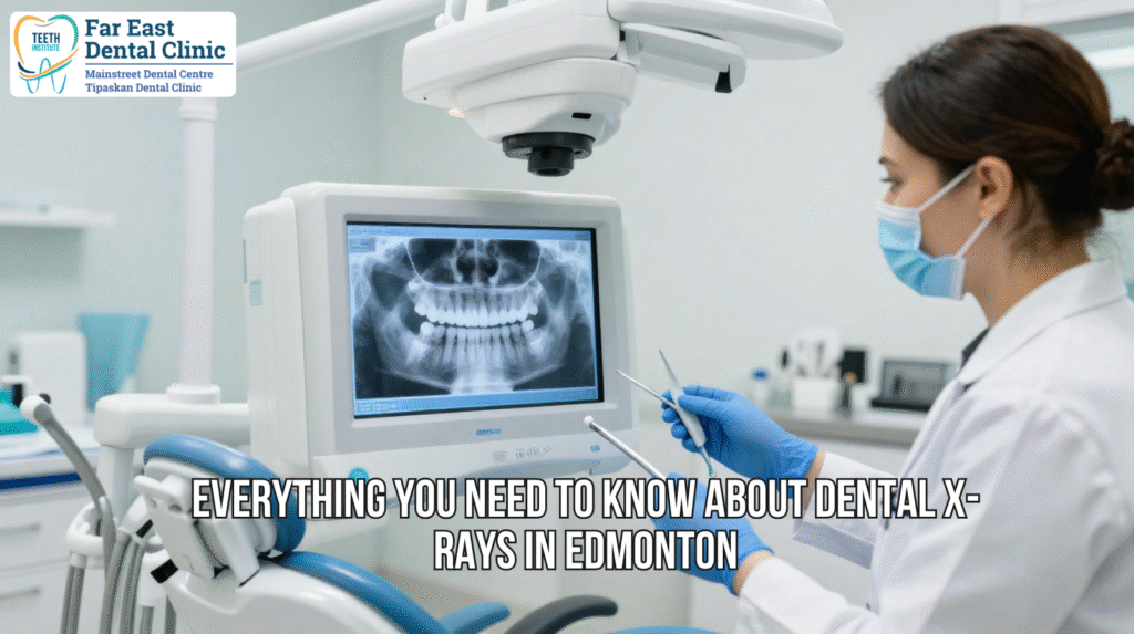 Patient receiving dental X-rays at an affordable dental clinic in Edmonton