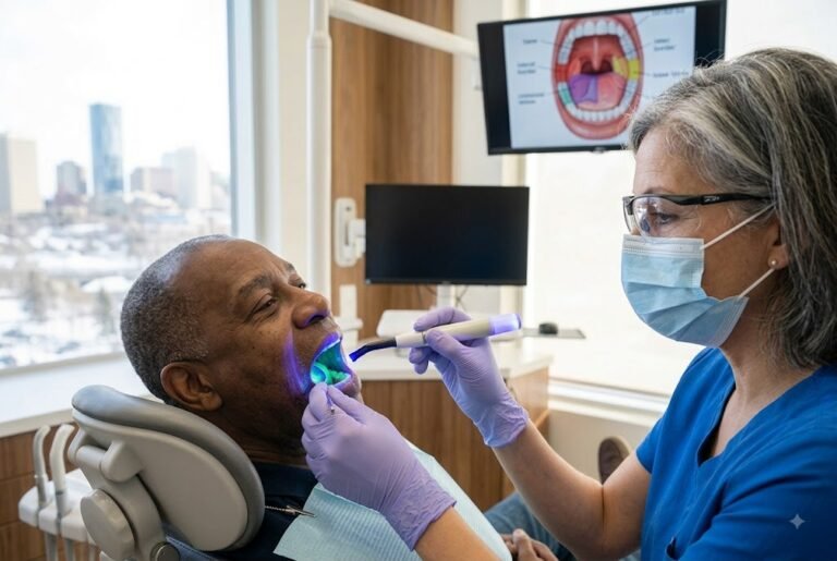 What does an oral cancer screening check in Edmonton